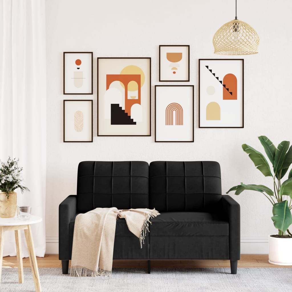 vidaXL Sofa 2-osobowa, czarna, 120 cm, tapicerowana aksamitem