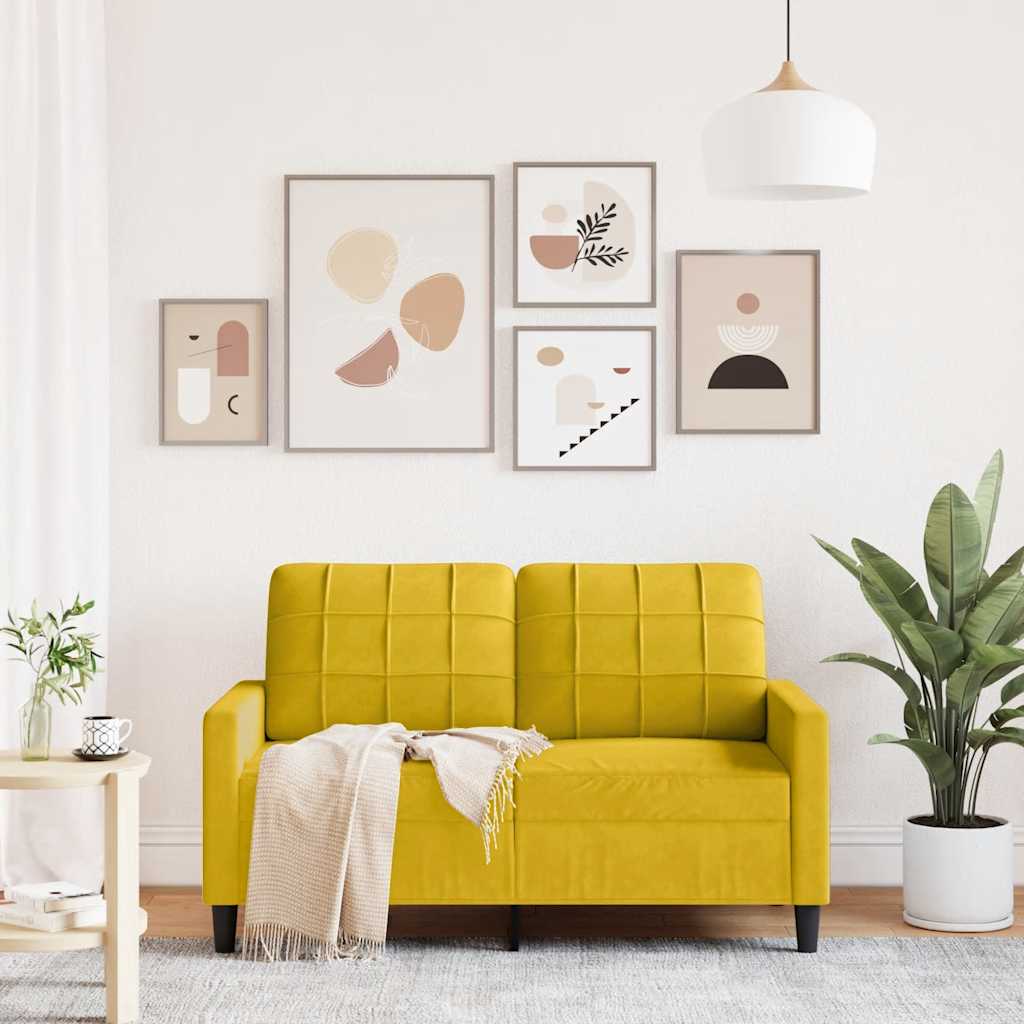 vidaXL Sofa 2-osobowa, żółta, 120 cm, tapicerowana aksamitem