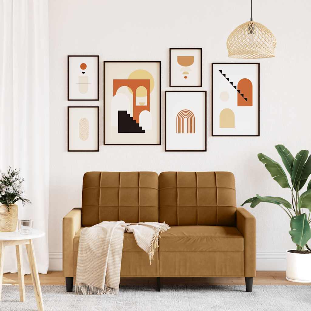 vidaXL Sofa 2-osobowa, brązowy, 120 cm, tapicerowana aksamitem