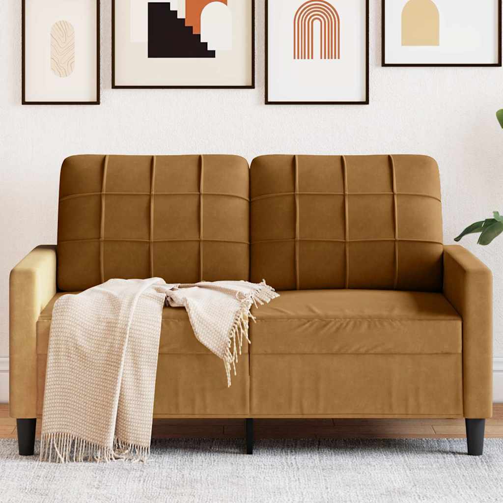 vidaXL Sofa 2-osobowa, brązowy, 120 cm, tapicerowana aksamitem