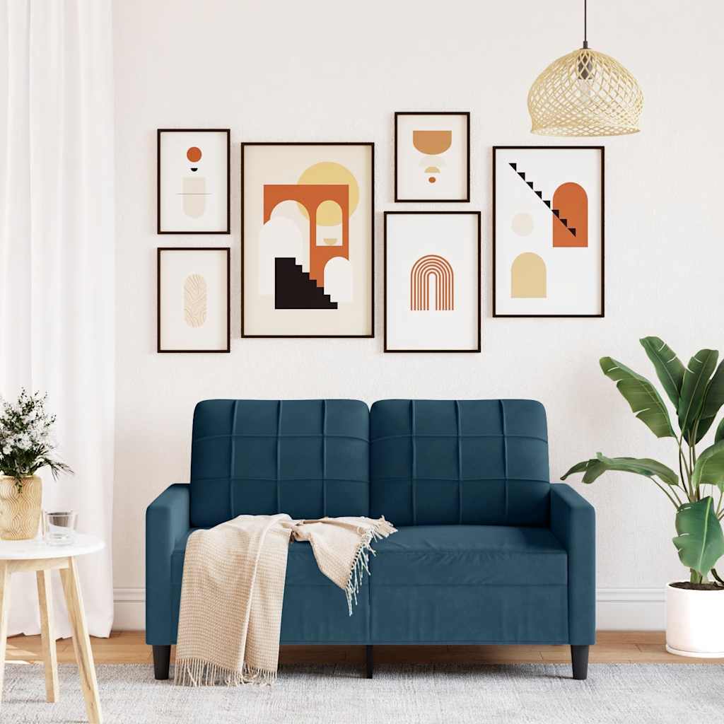 vidaXL Sofa 2-osobowa, niebieski, 120 cm, tapicerowana aksamitem
