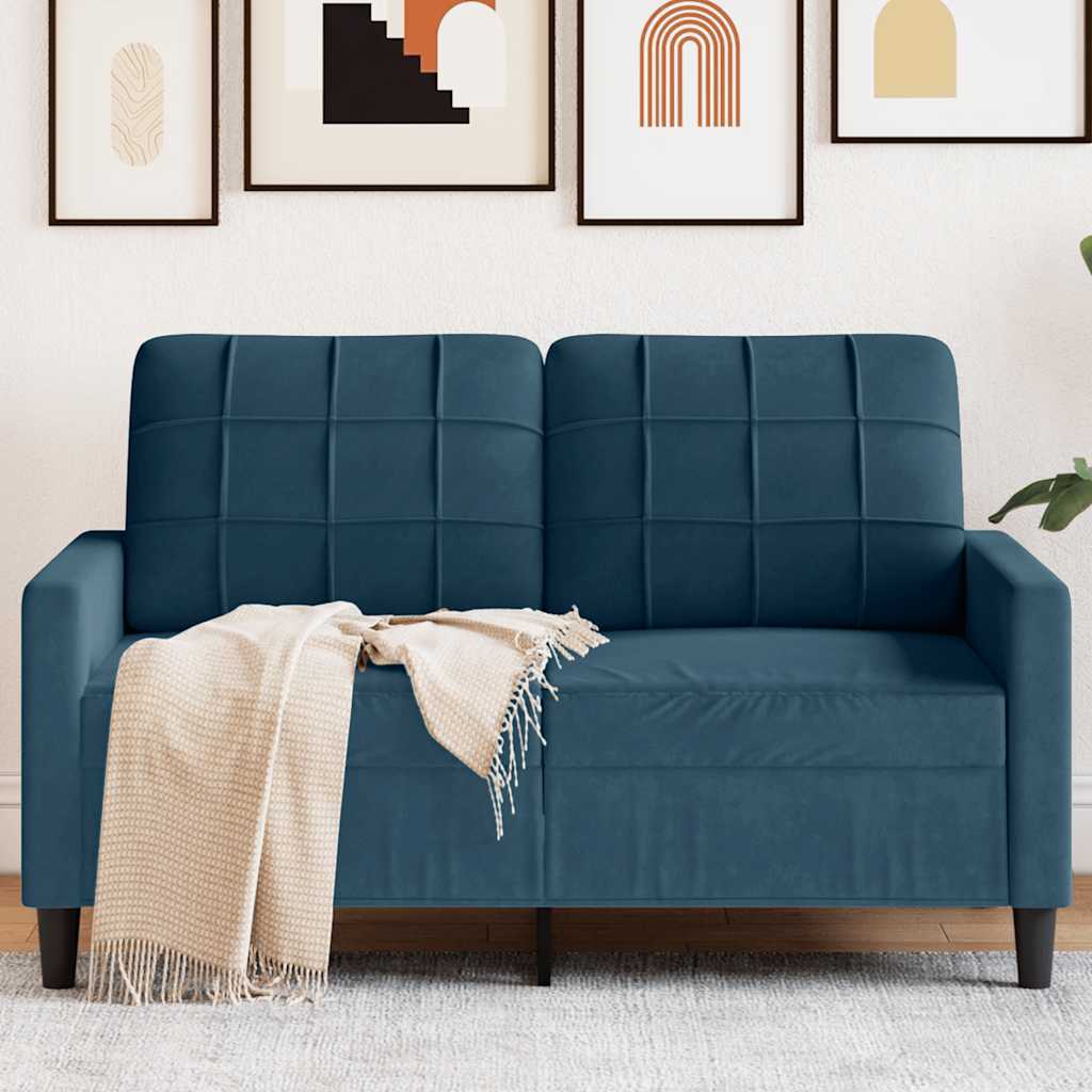 vidaXL Sofa 2-osobowa, niebieski, 120 cm, tapicerowana aksamitem