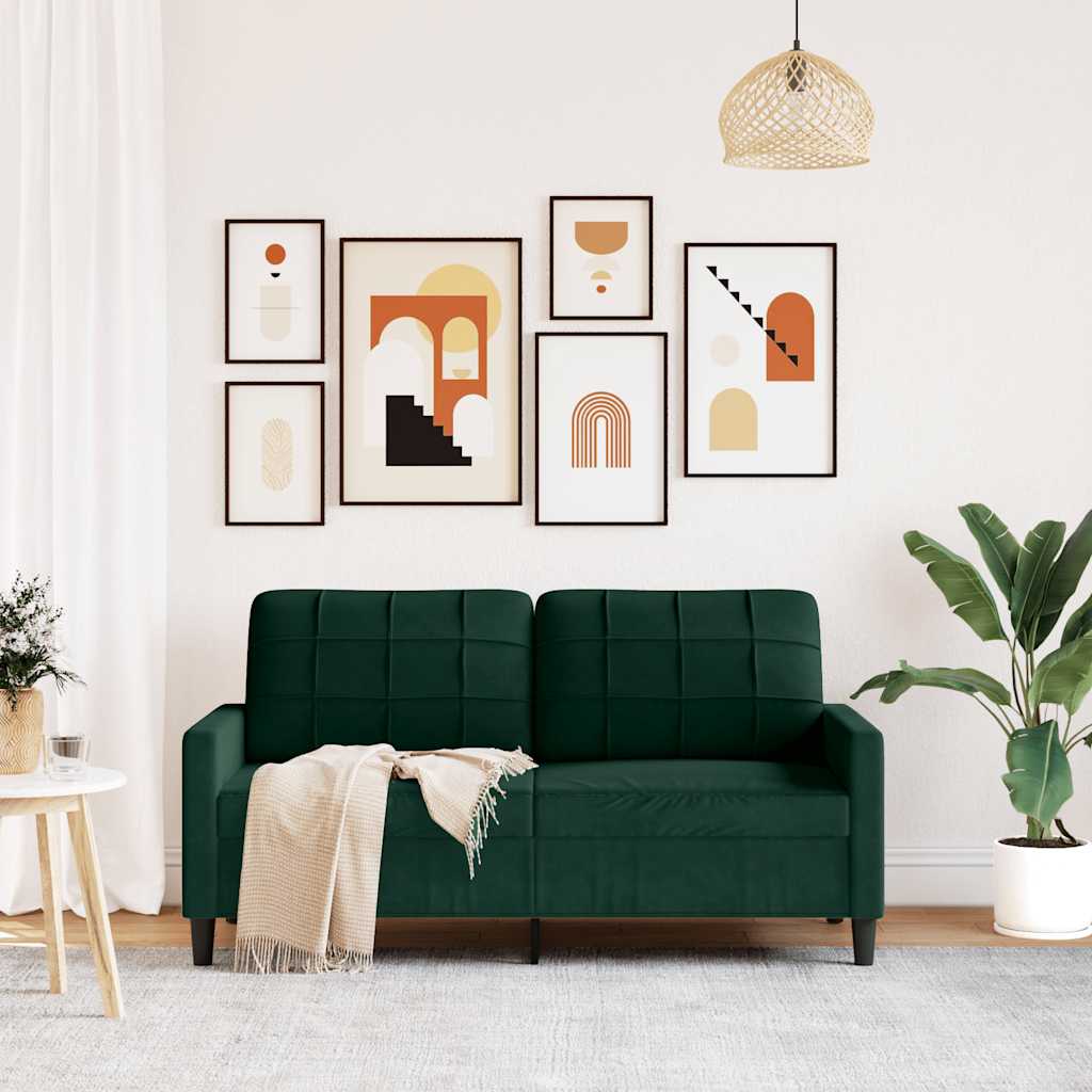 vidaXL Sofa 2-osobowa, ciemnozielona, 140 cm, tapicerowana aksamitem