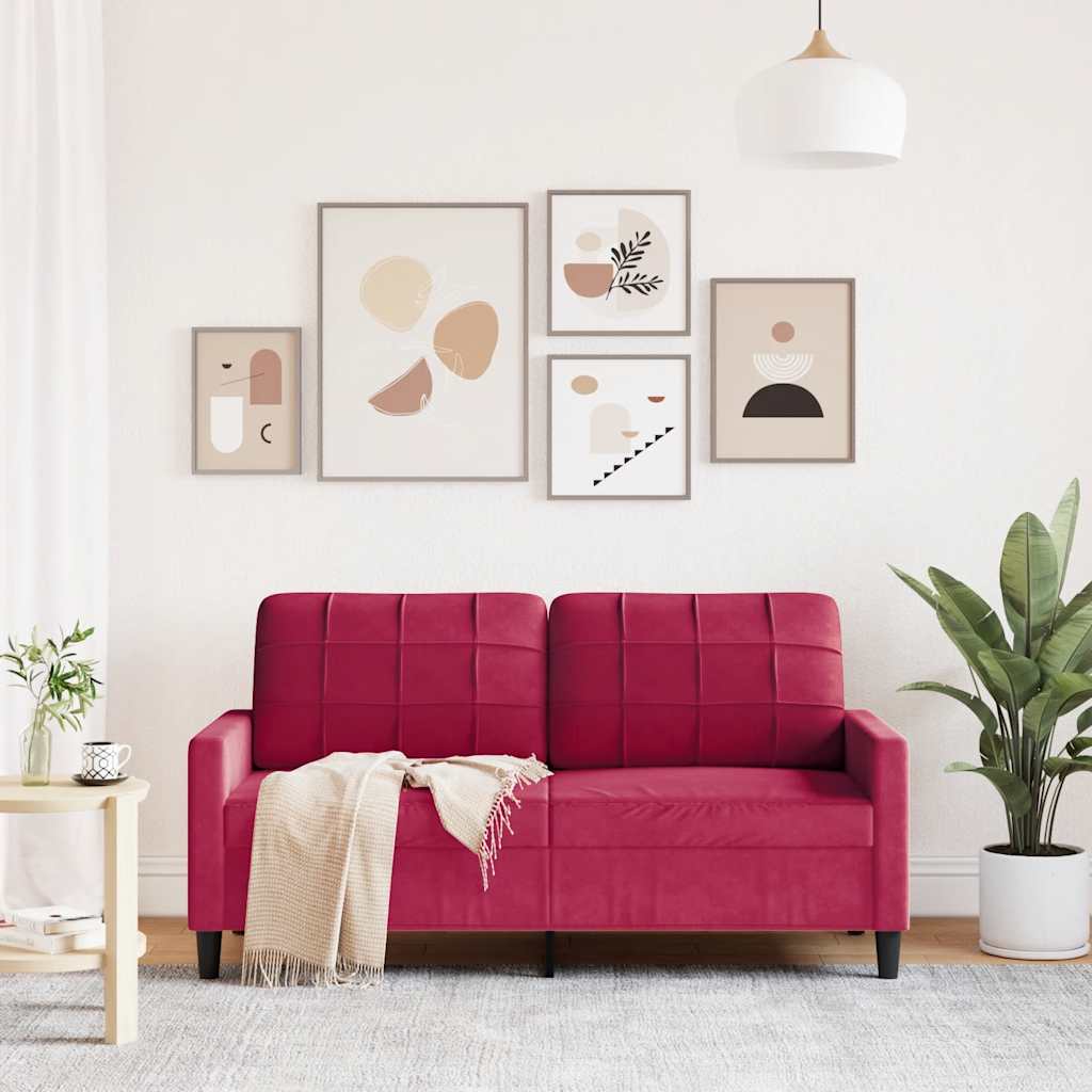 vidaXL Sofa 2-osobowa, winna czerwień, 140 cm, tapicerowana aksamitem