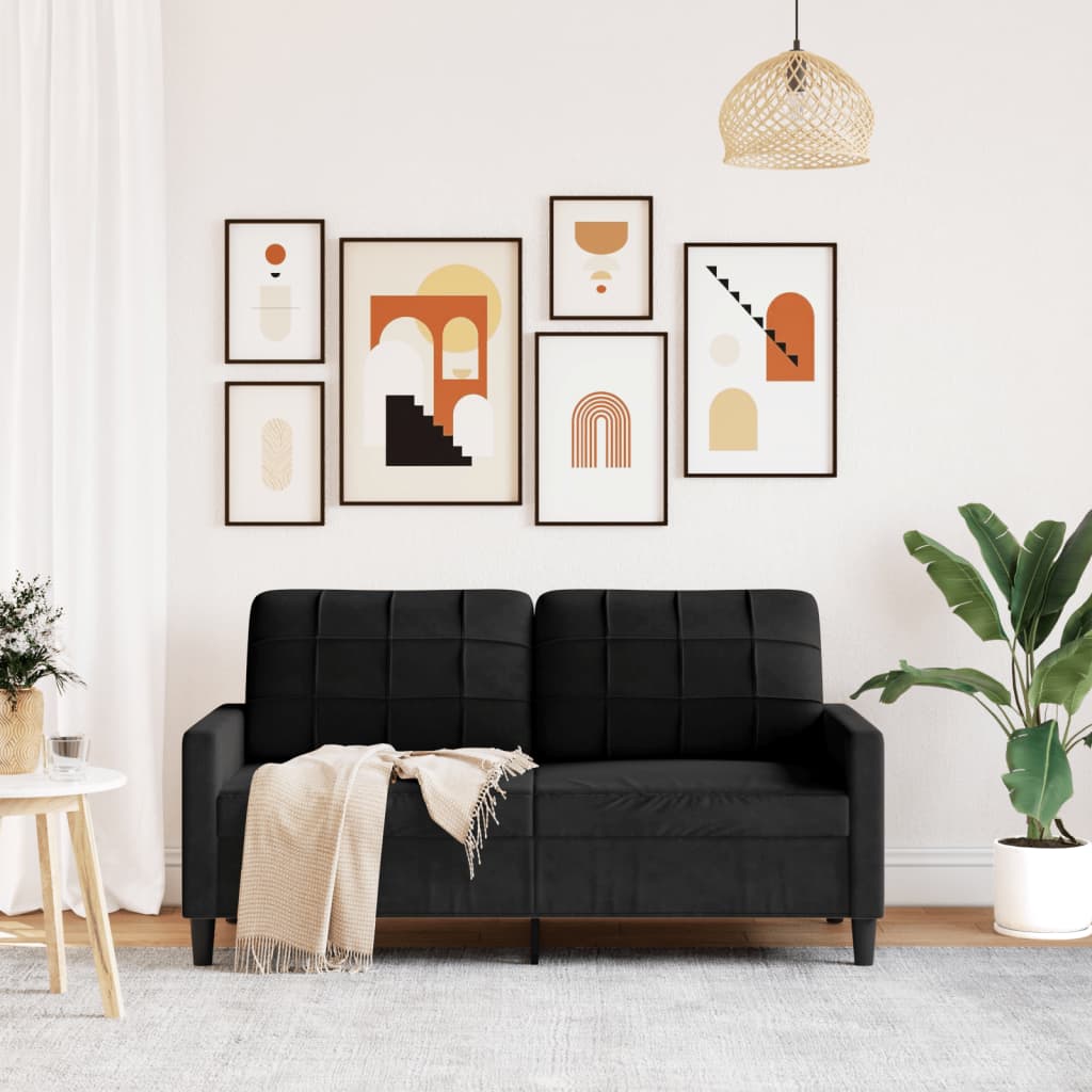 vidaXL Sofa 2-osobowa, czarna, 140 cm, tapicerowana aksamitem