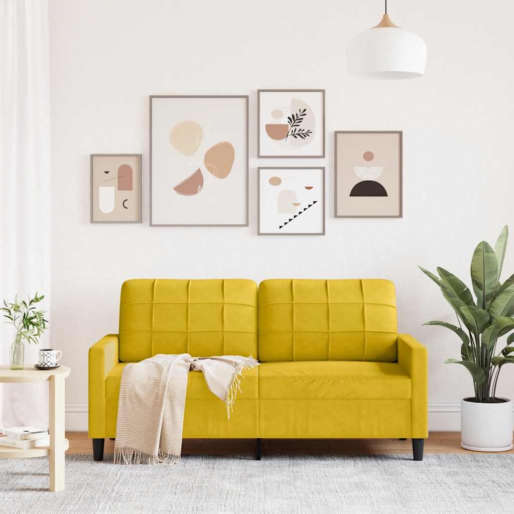 vidaXL Sofa 2-osobowa, żółta, 140 cm, tapicerowana aksamitem