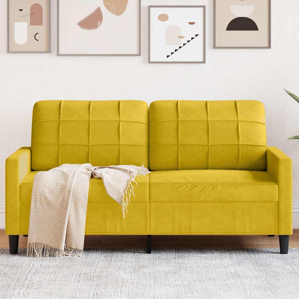 vidaXL Sofa 2-osobowa, żółta, 140 cm, tapicerowana aksamitem