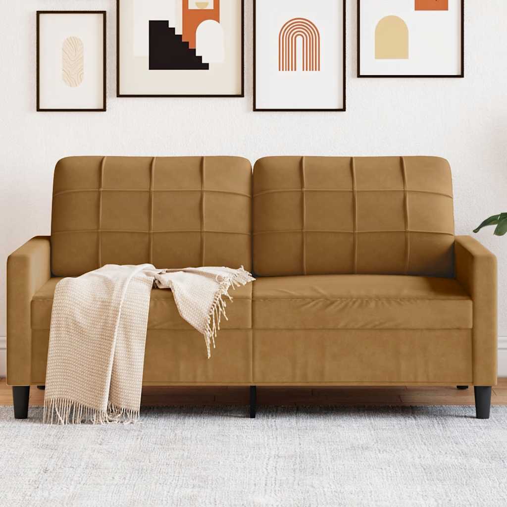 vidaXL Sofa 2-osobowa, brązowa, 140 cm, tapicerowana aksamitem