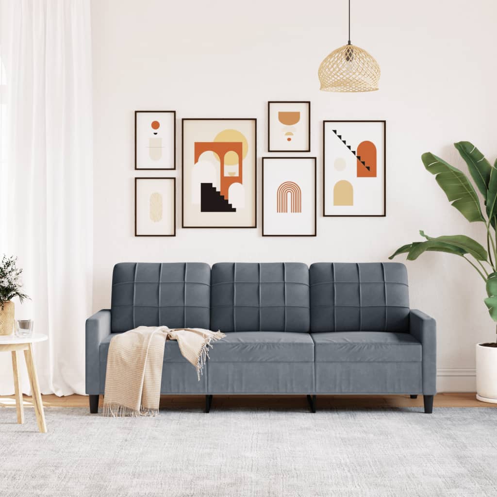 vidaXL Sofa 3-osobowa, ciemnoszara, 180 cm, obita aksamitem