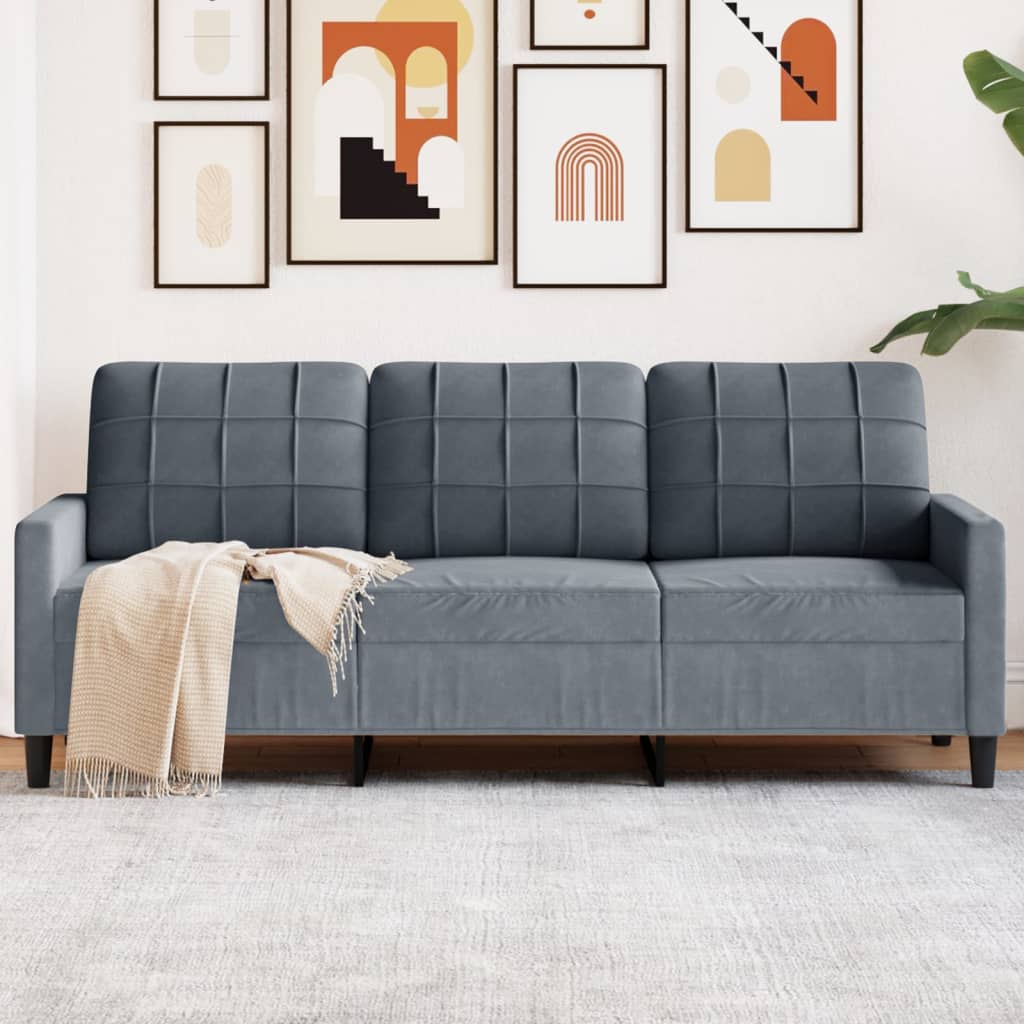 vidaXL Sofa 3-osobowa, ciemnoszara, 180 cm, obita aksamitem