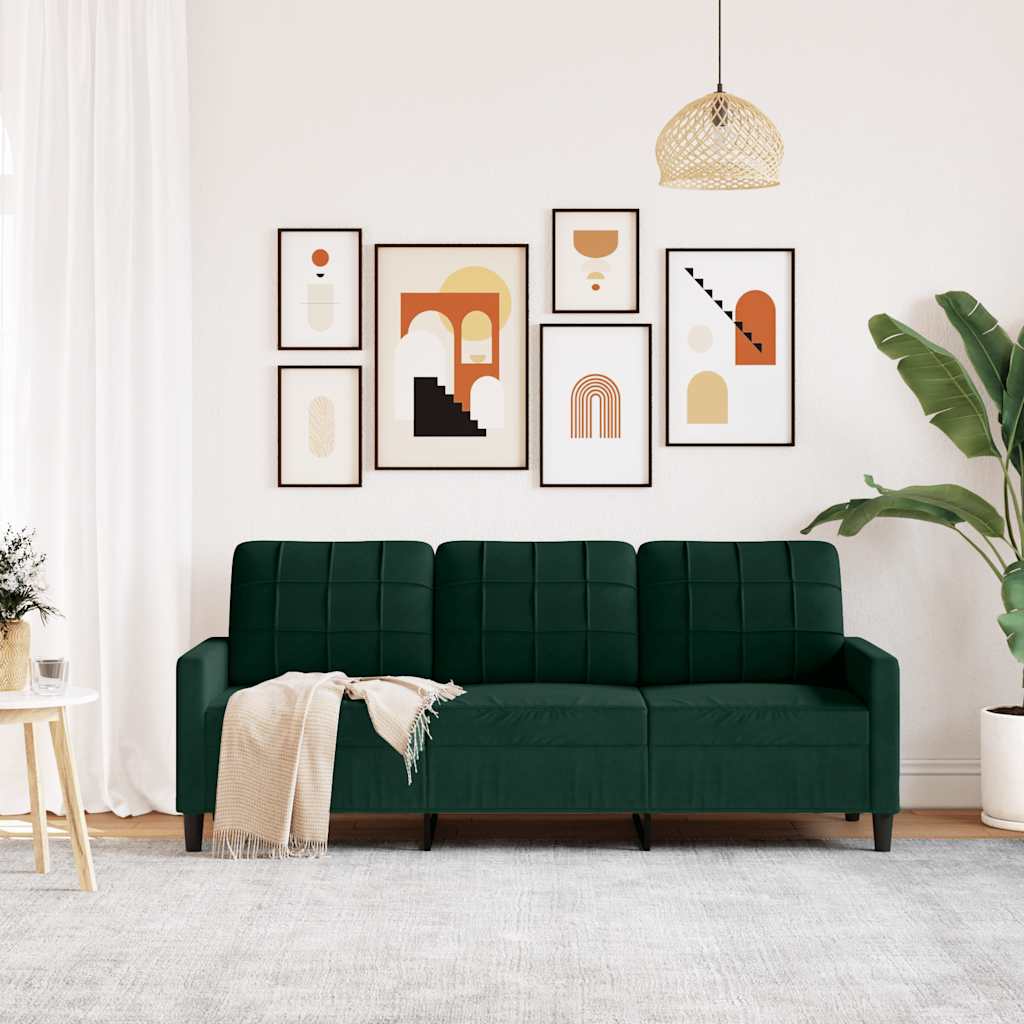 vidaXL Sofa 3-osobowa, ciemnozielony, 180 cm, obita aksamitem