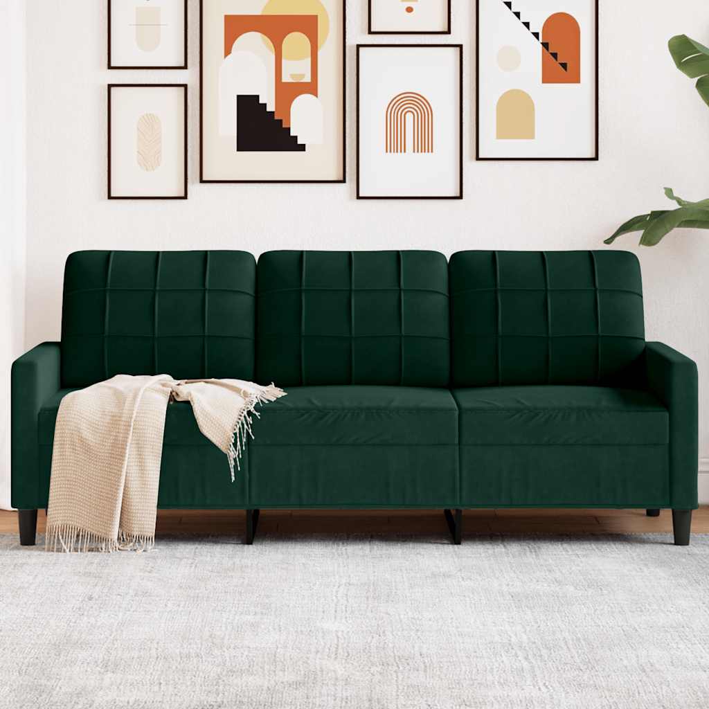 vidaXL Sofa 3-osobowa, ciemnozielony, 180 cm, obita aksamitem