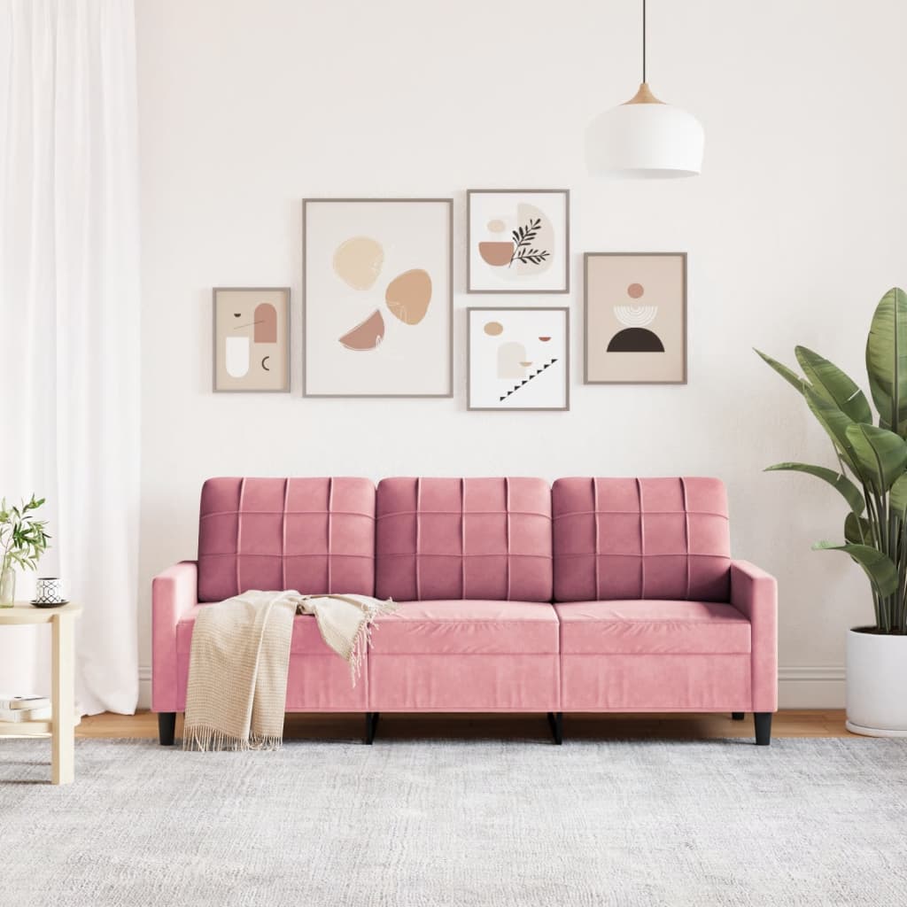 vidaXL Sofa 3-osobowa, różowa, 180 cm, obita aksamitem