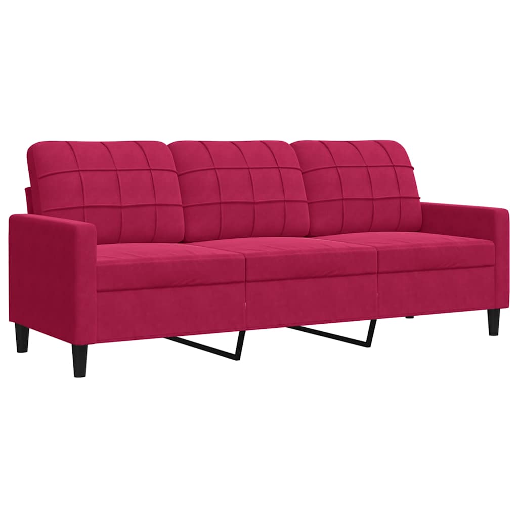 vidaXL Sofa 3-osobowa, winna czerwień, 180 cm, obita aksamitem