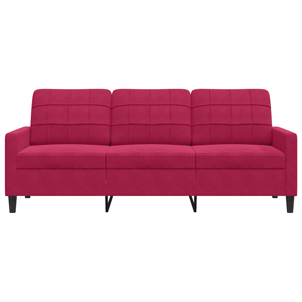 vidaXL Sofa 3-osobowa, winna czerwień, 180 cm, obita aksamitem