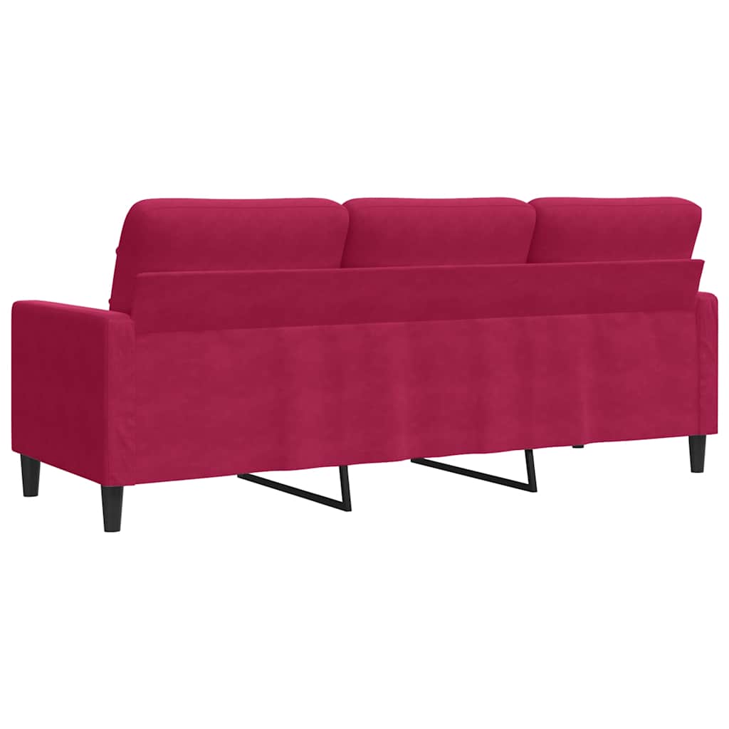 vidaXL Sofa 3-osobowa, winna czerwień, 180 cm, obita aksamitem
