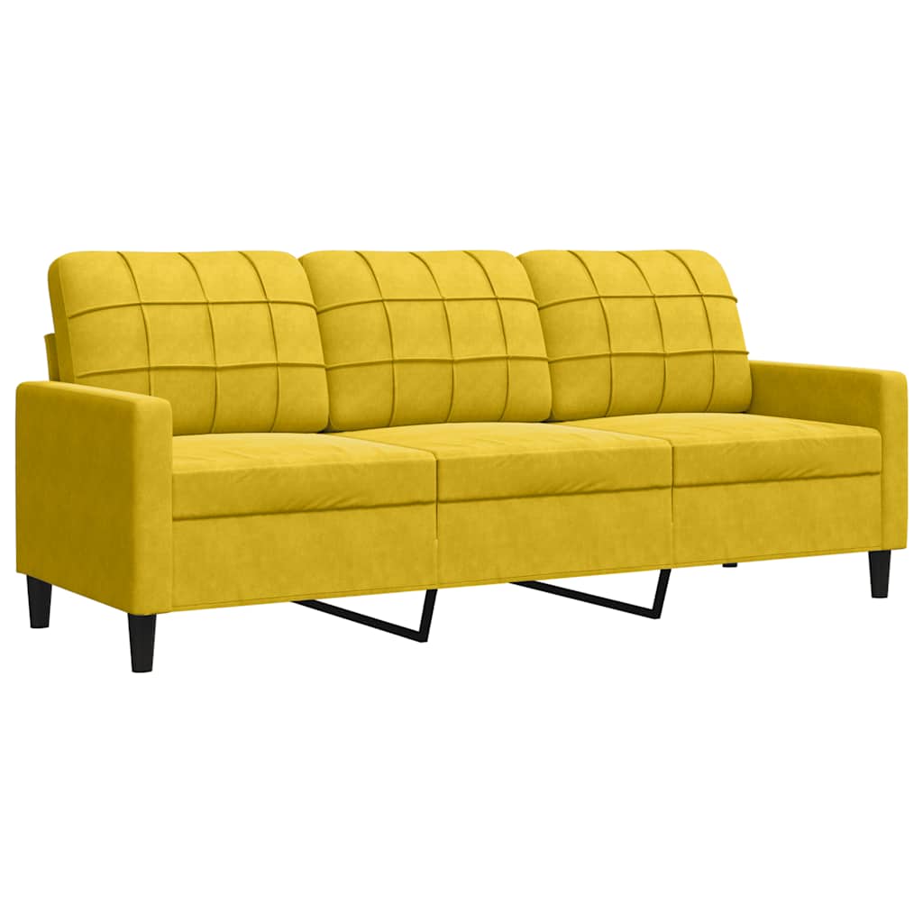 vidaXL Sofa 3-osobowa, żółty, 180 cm, tapicerowana aksamitem