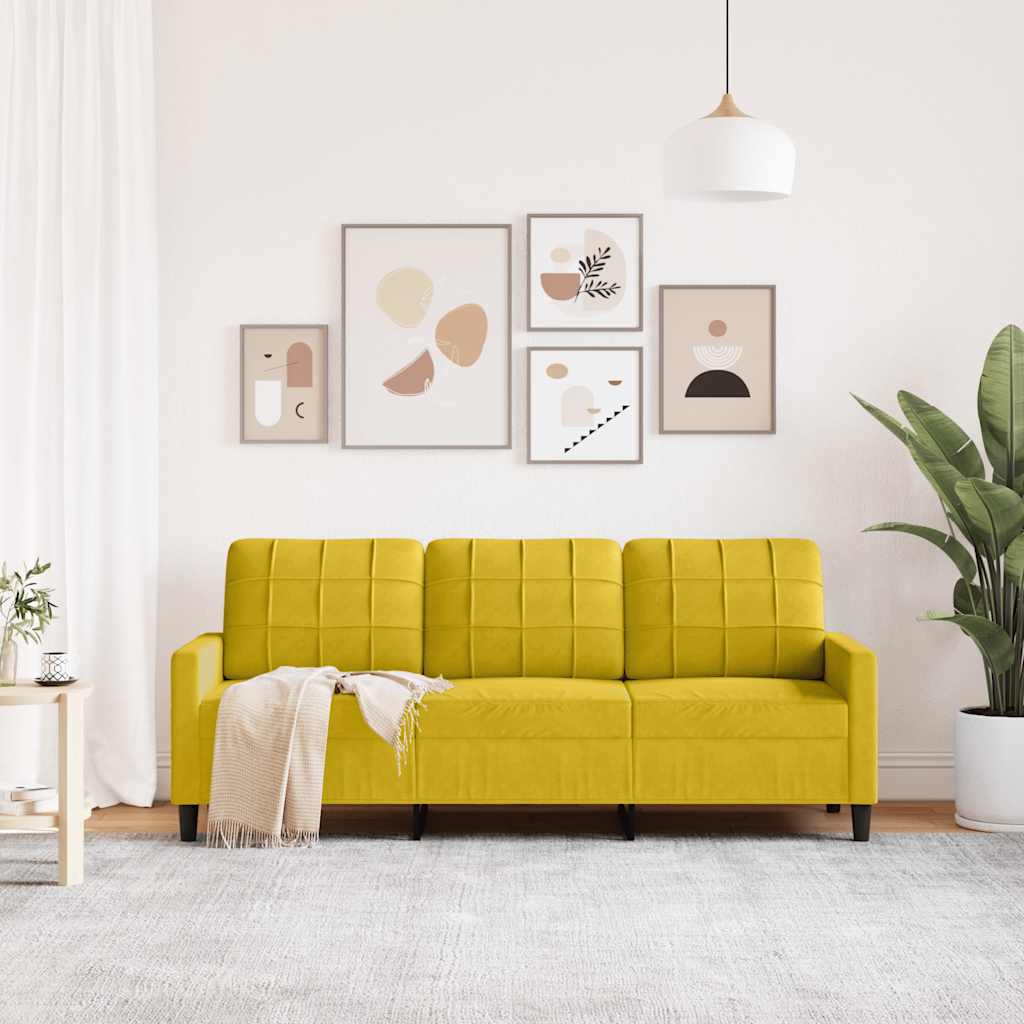 vidaXL Sofa 3-osobowa, żółty, 180 cm, tapicerowana aksamitem