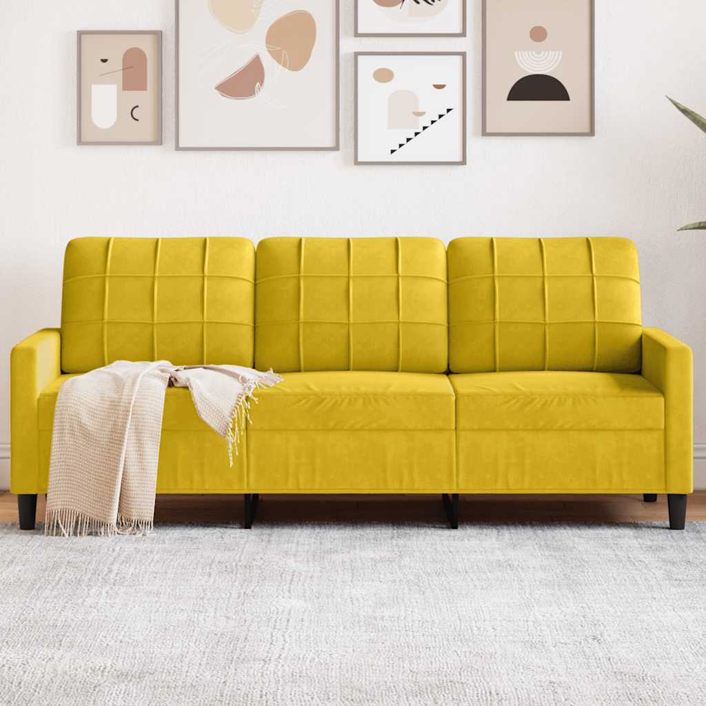 vidaXL Sofa 3-osobowa, żółty, 180 cm, tapicerowana aksamitem
