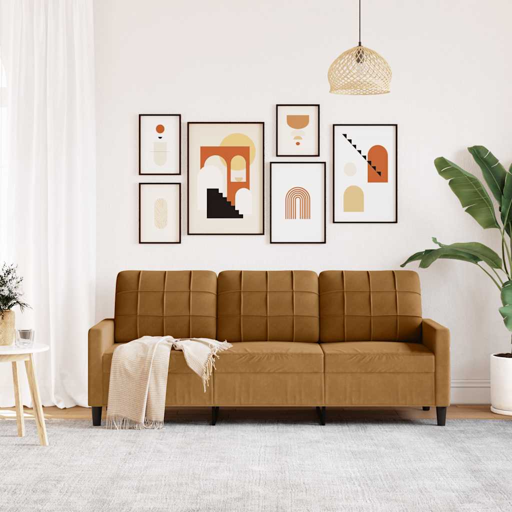 vidaXL Sofa 3-osobowa, brązowa, 180 cm, tapicerowana aksamitem