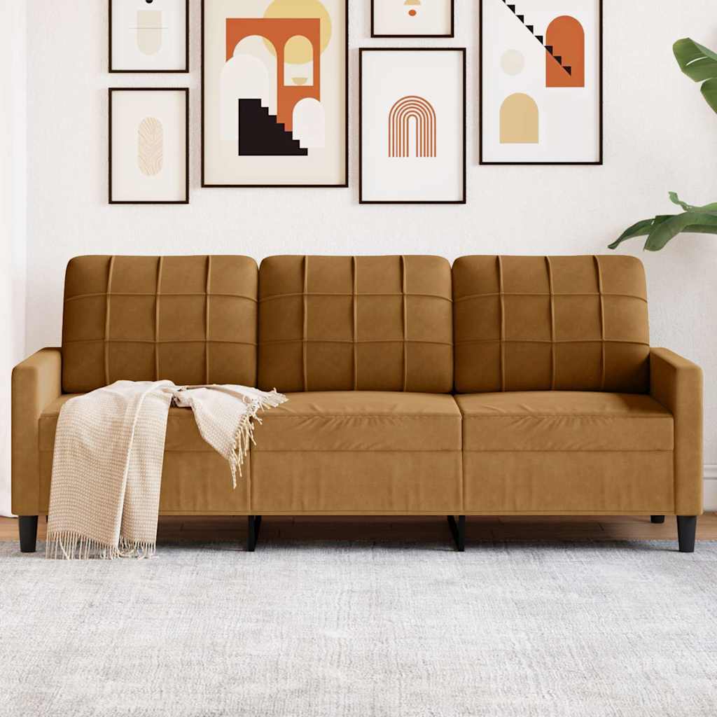 vidaXL Sofa 3-osobowa, brązowa, 180 cm, tapicerowana aksamitem