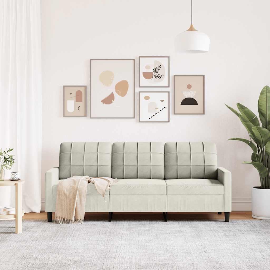 vidaXL Sofa 3-osobowa, kremowy, 180 cm, tapicerowana aksamitem