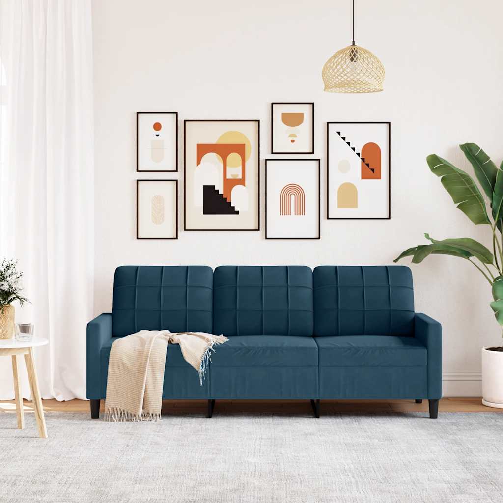 vidaXL Sofa 3-osobowa, niebieski, 180 cm, tapicerowana aksamitem