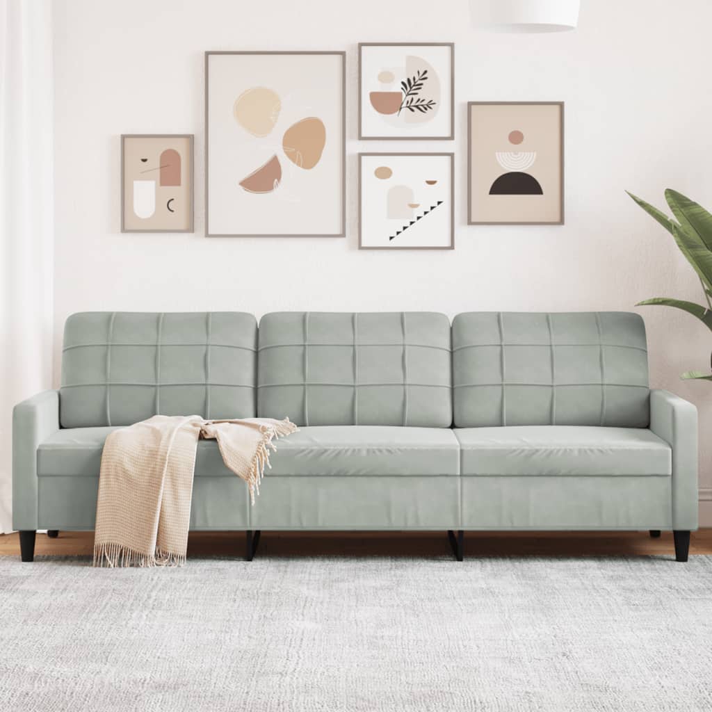 vidaXL Sofa 3-osobowa, jasnoszary, 210 cm, obita aksamitem