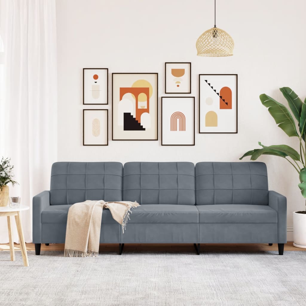 vidaXL Sofa 3-osobowa, ciemnoszara, 210 cm, obita aksamitem