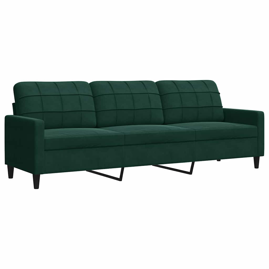 vidaXL Sofa 3-osobowa, ciemnozielony, 210 cm, obita aksamitem