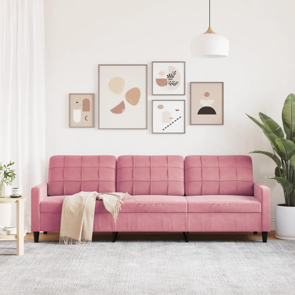 vidaXL Sofa 3-osobowa, różowa, 210 cm, obita aksamitem