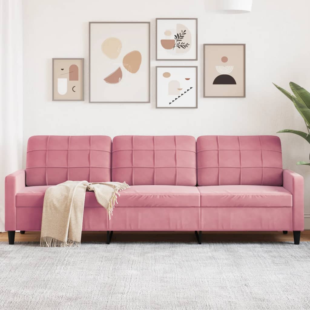 vidaXL Sofa 3-osobowa, różowa, 210 cm, obita aksamitem