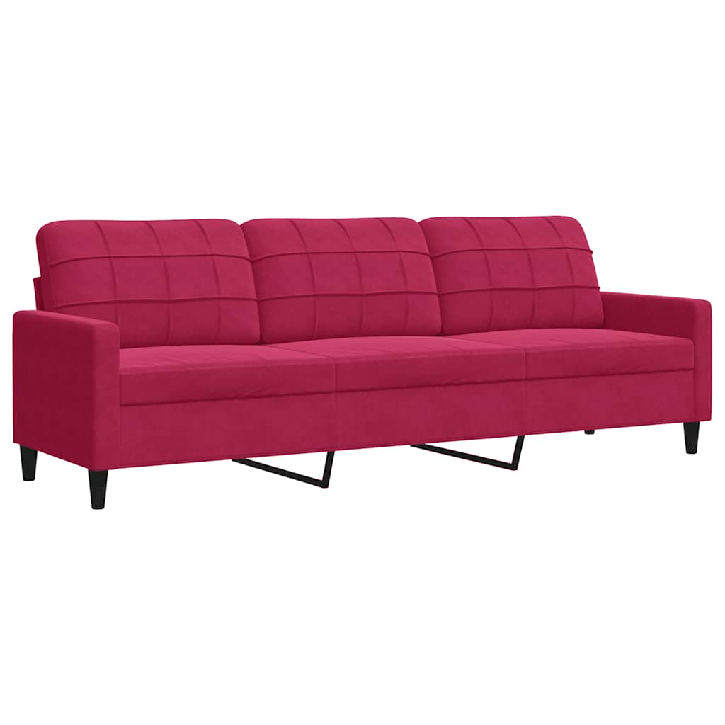 vidaXL Sofa 3-osobowa, winna czerwień, 210 cm, obita aksamitem
