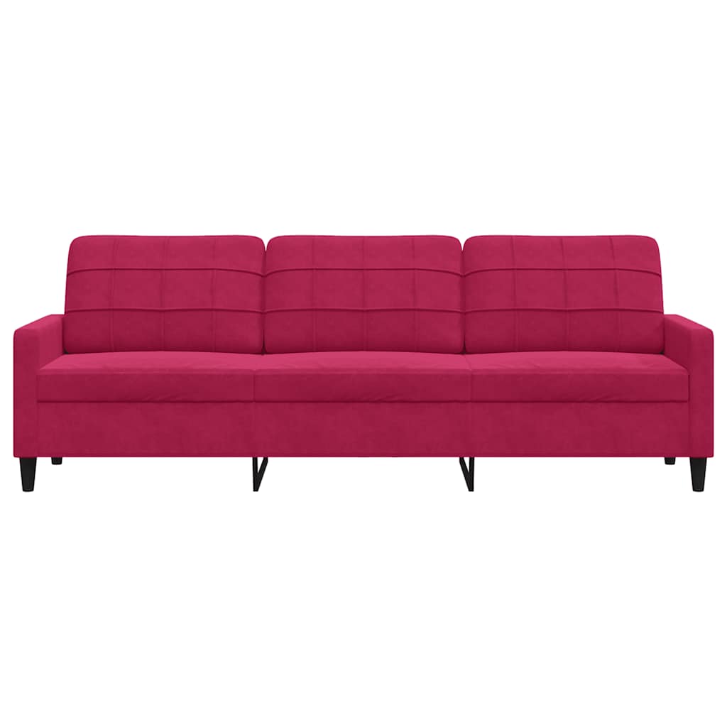 vidaXL Sofa 3-osobowa, winna czerwień, 210 cm, obita aksamitem