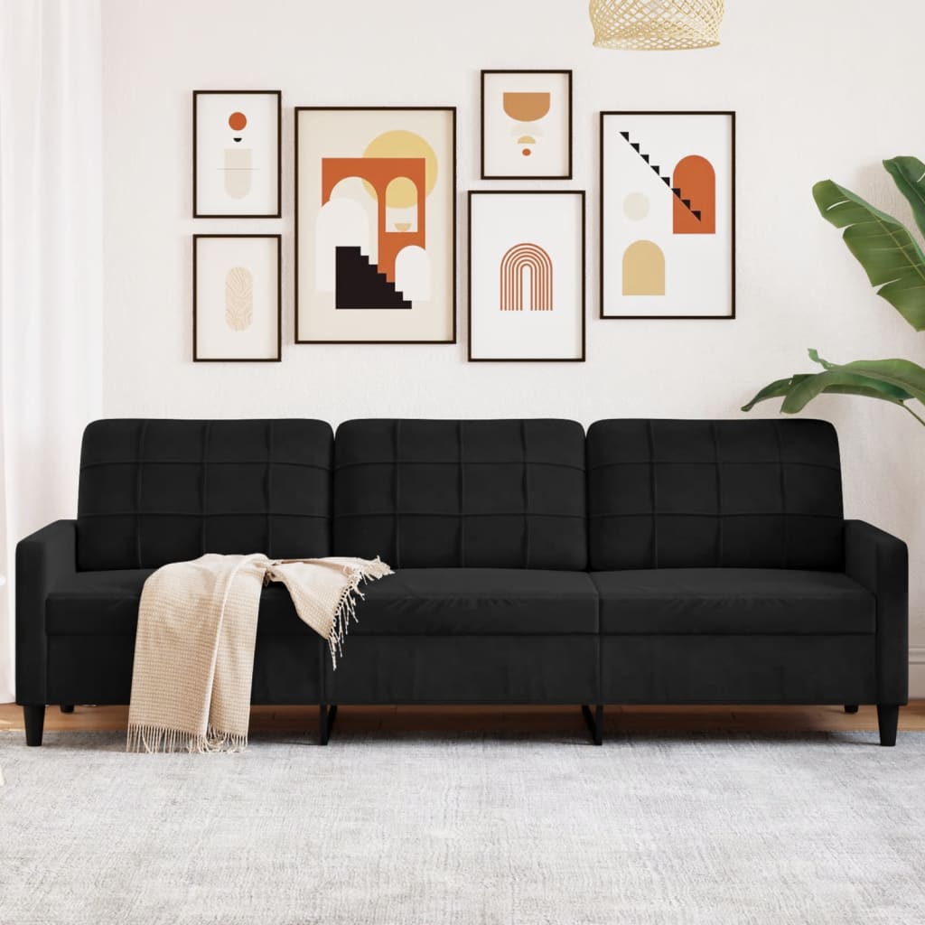 vidaXL Sofa 3-osobowa, czarny, 210 cm, obita aksamitem