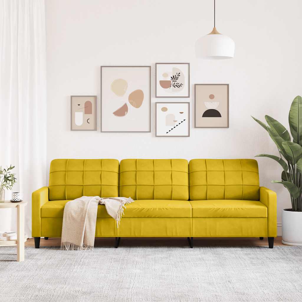 vidaXL Sofa 3-osobowa, żółty, 210 cm, tapicerowana aksamitem