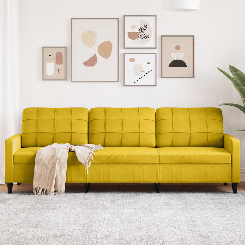 vidaXL Sofa 3-osobowa, żółty, 210 cm, tapicerowana aksamitem