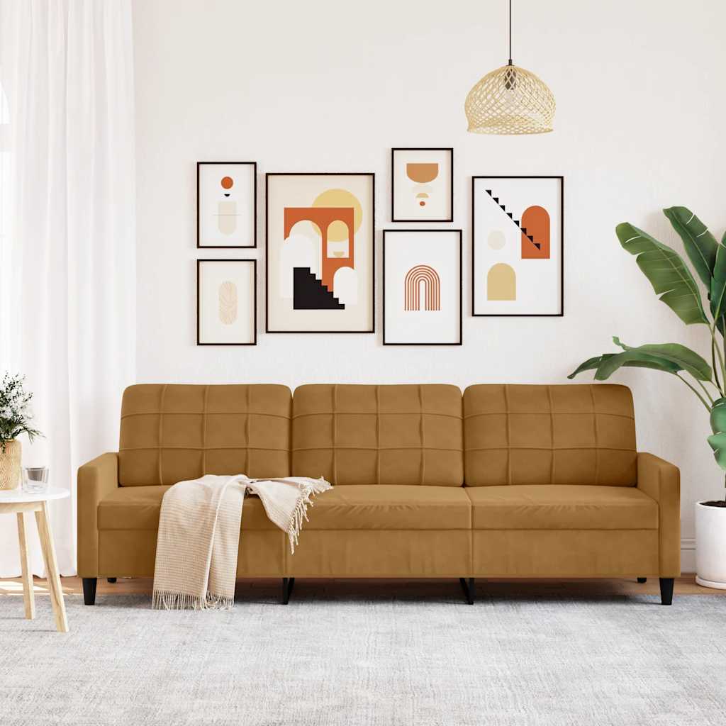 vidaXL Sofa 3-osobowa, brązowa, 210 cm, tapicerowana aksamitem