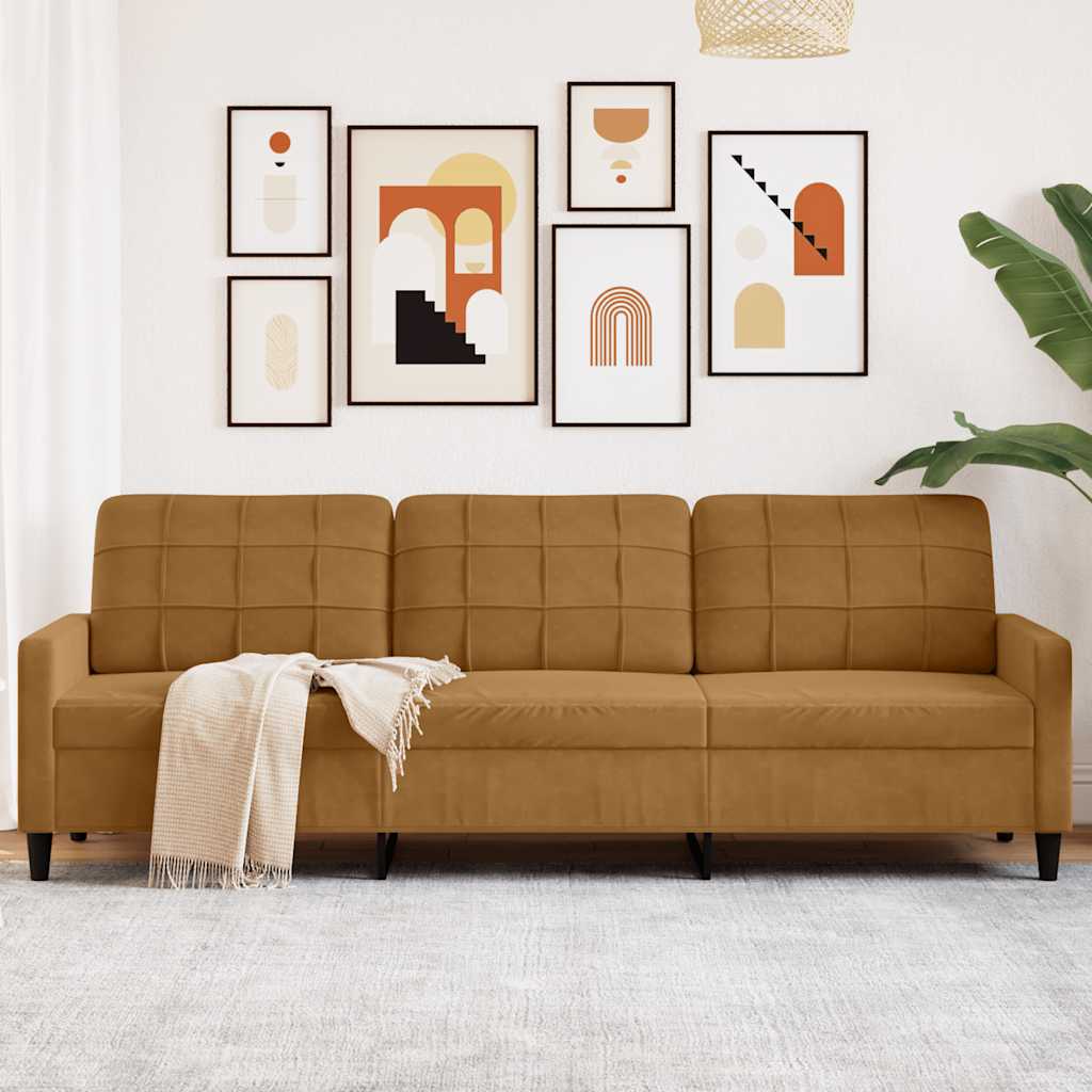 vidaXL Sofa 3-osobowa, brązowa, 210 cm, tapicerowana aksamitem