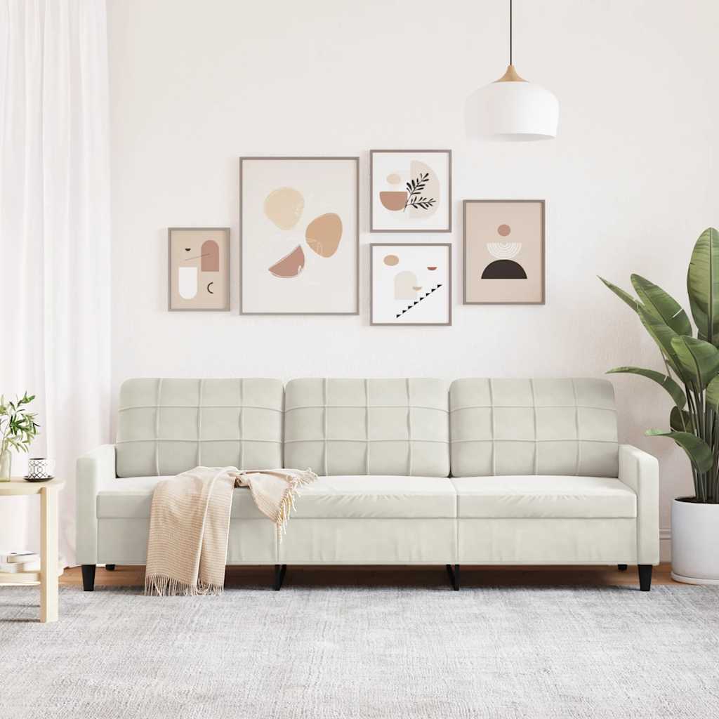 vidaXL 3-osobowa sofa, kremowa, 210 cm, tapicerowana aksamitem