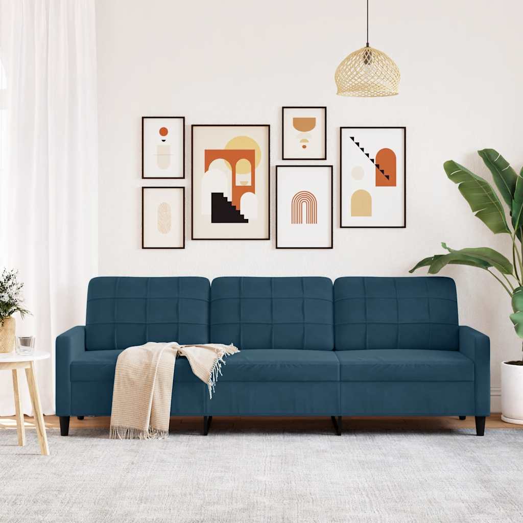 vidaXL Sofa 3-osobowa, niebieski, 210 cm, obita aksamitem