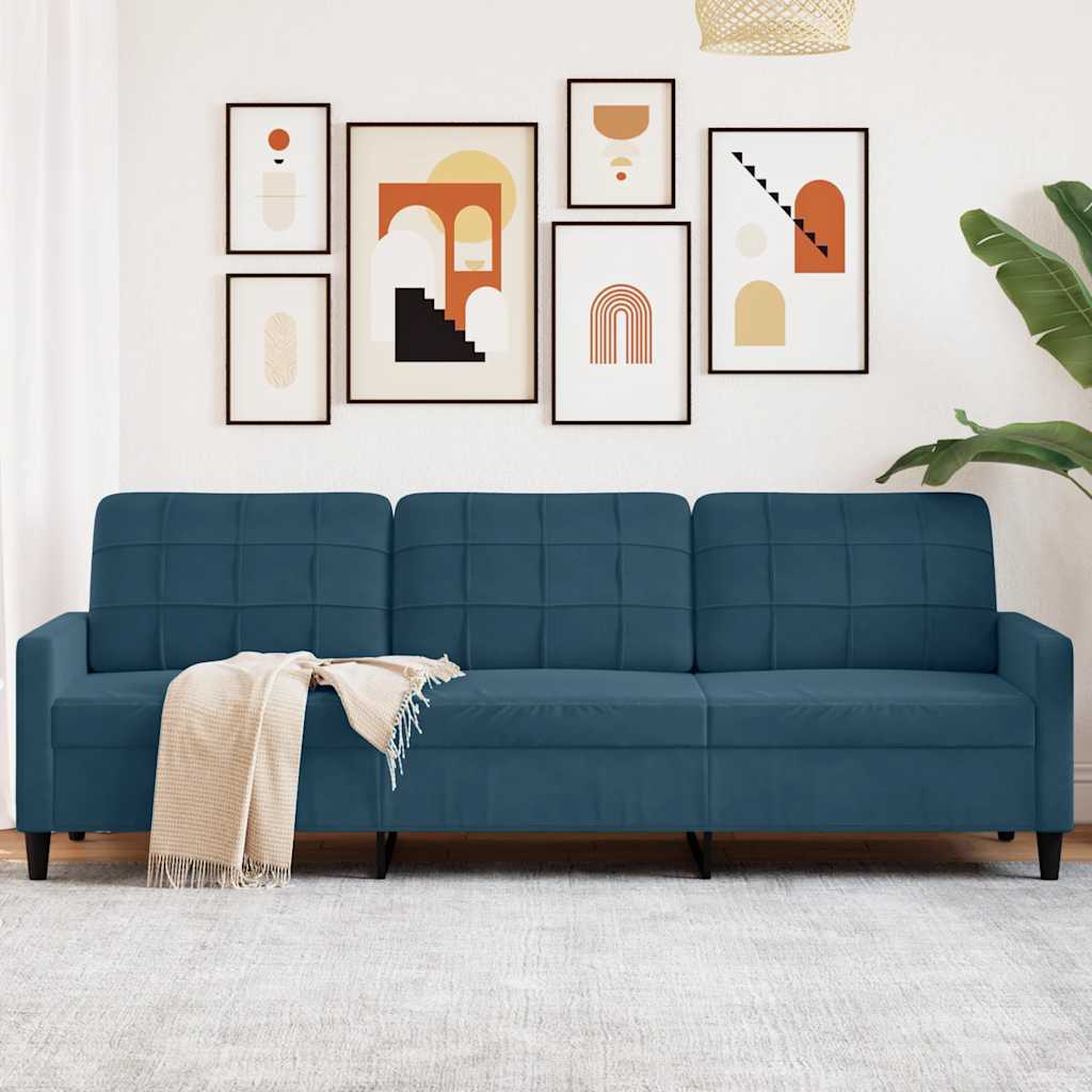 vidaXL Sofa 3-osobowa, niebieski, 210 cm, obita aksamitem