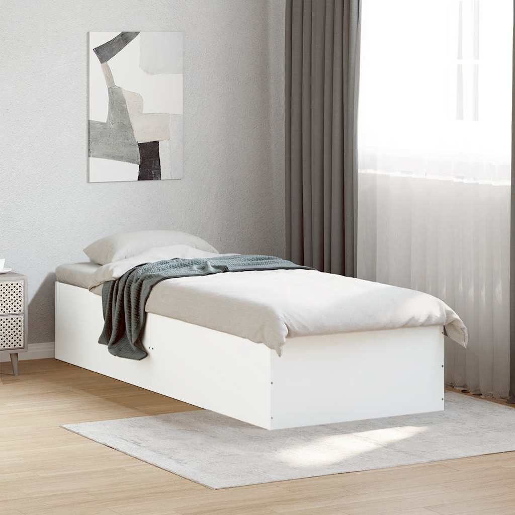 vidaXL Rama łóżka, biała, 75x190 cm, materiał drewnopochodny