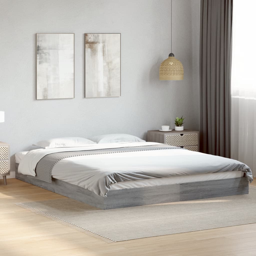 vidaXL Rama łóżka bez materaca Szary Sonoma 160x200cm Drewno klejone