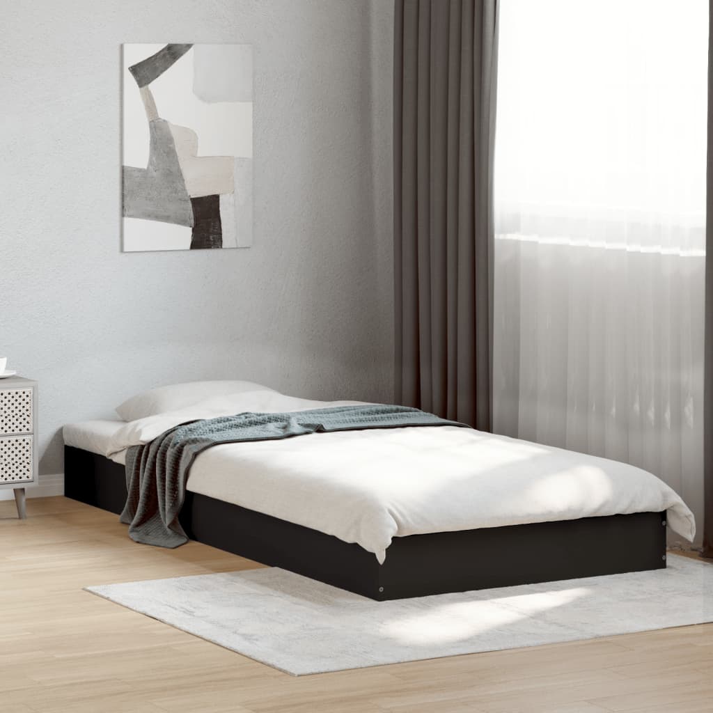 vidaXL Rama łóżka, czarna, 75x190 cm, materiał drewnopochodny