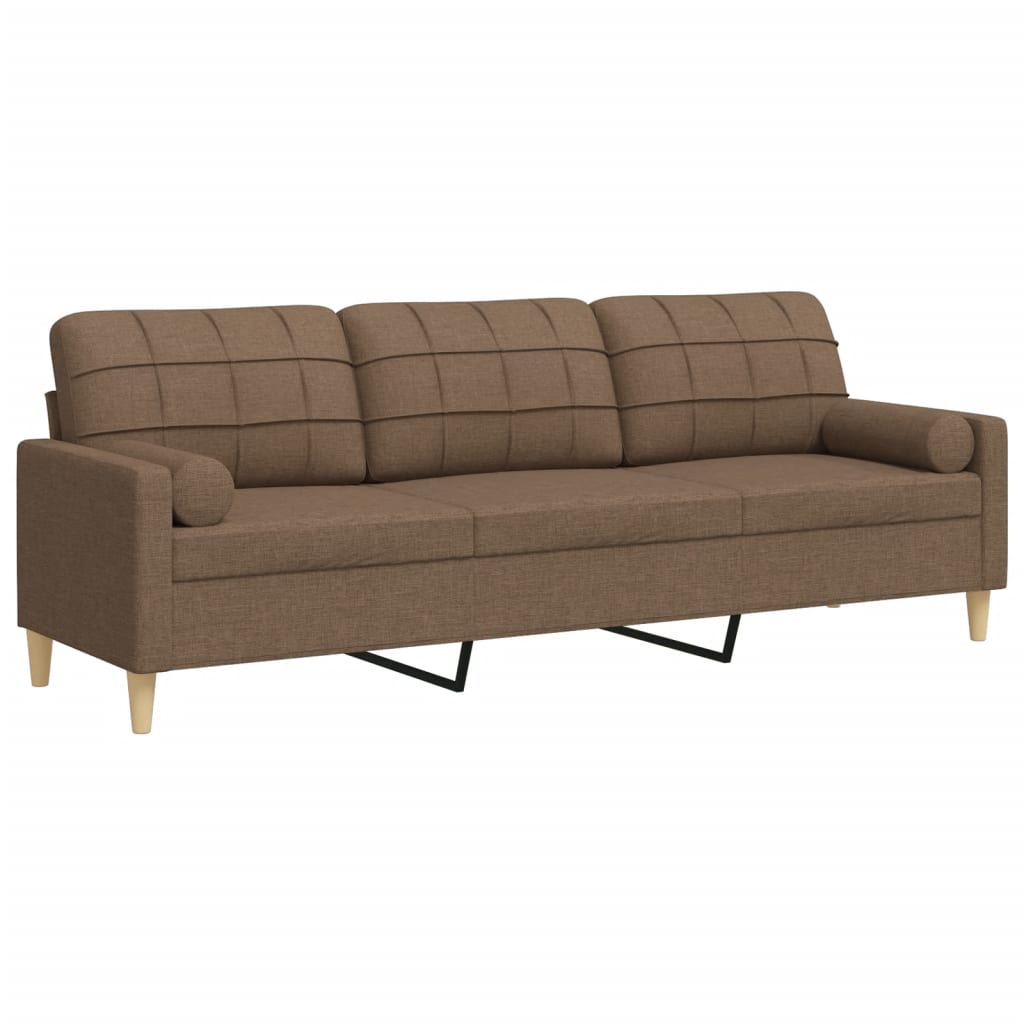 vidaXL 3-osobowa sofa z poduszkami, brązowa, 210 cm, obita tkaniną