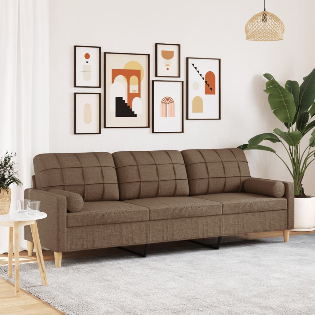 vidaXL 3-osobowa sofa z poduszkami, brązowa, 210 cm, obita tkaniną