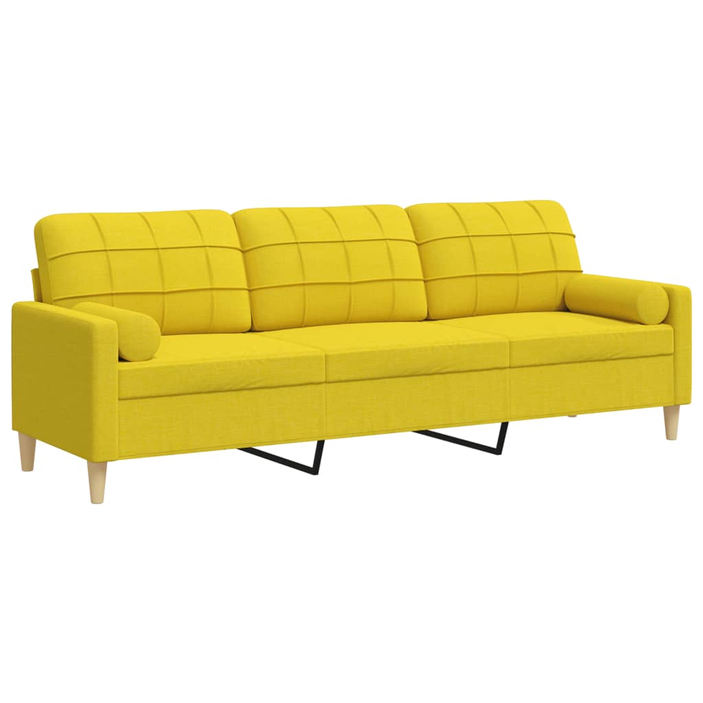 vidaXL 3-osobowa sofa z poduszkami, jasnożółta, 210 cm, obita tkaniną