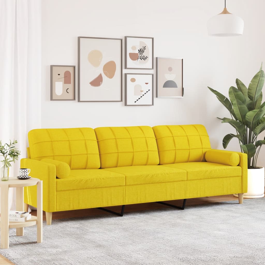 vidaXL 3-osobowa sofa z poduszkami, jasnożółta, 210 cm, obita tkaniną