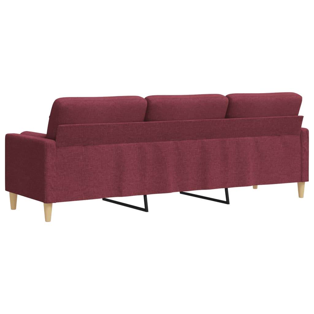 vidaXL 3-osobowa sofa z poduszkami, winna czerwień, 210 cm, tkanina